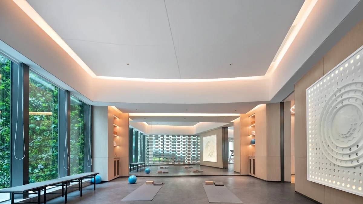 Modern yoga studio with large windows and mats — a Sleep, Finally guide to Yoga Before Bed: A Wind-Down That Doesn't Demand Ambition